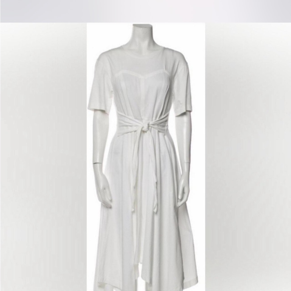 Sandro White Midi Dress with Waist Tie, Size M